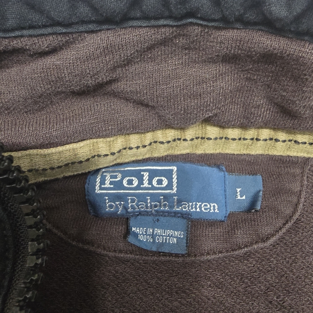 Vintage Polo Ralph Lauren Brown Pullover 1/4 Zip Snap Sweatshirt Size Large - Picture 3 of 6